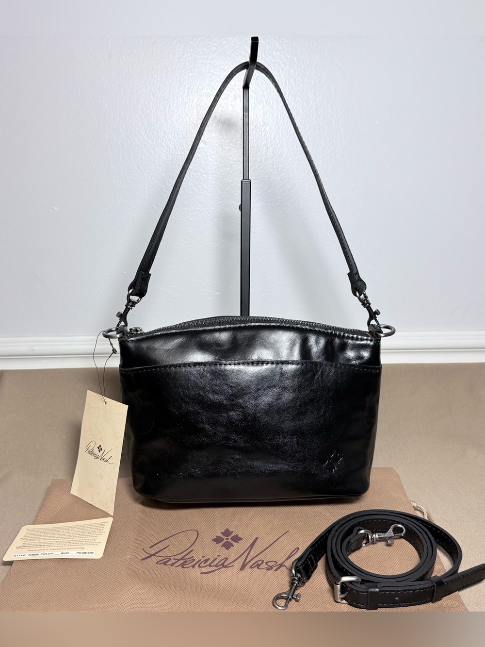 🔥Patricia Nash🔥 NWT Arlee Black Distressed Leather Crossbody Shoulder Bag - Picture 9 of 9
